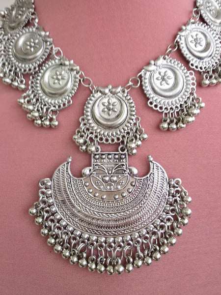 Oxidized Indian Boho Necklace and Earring set