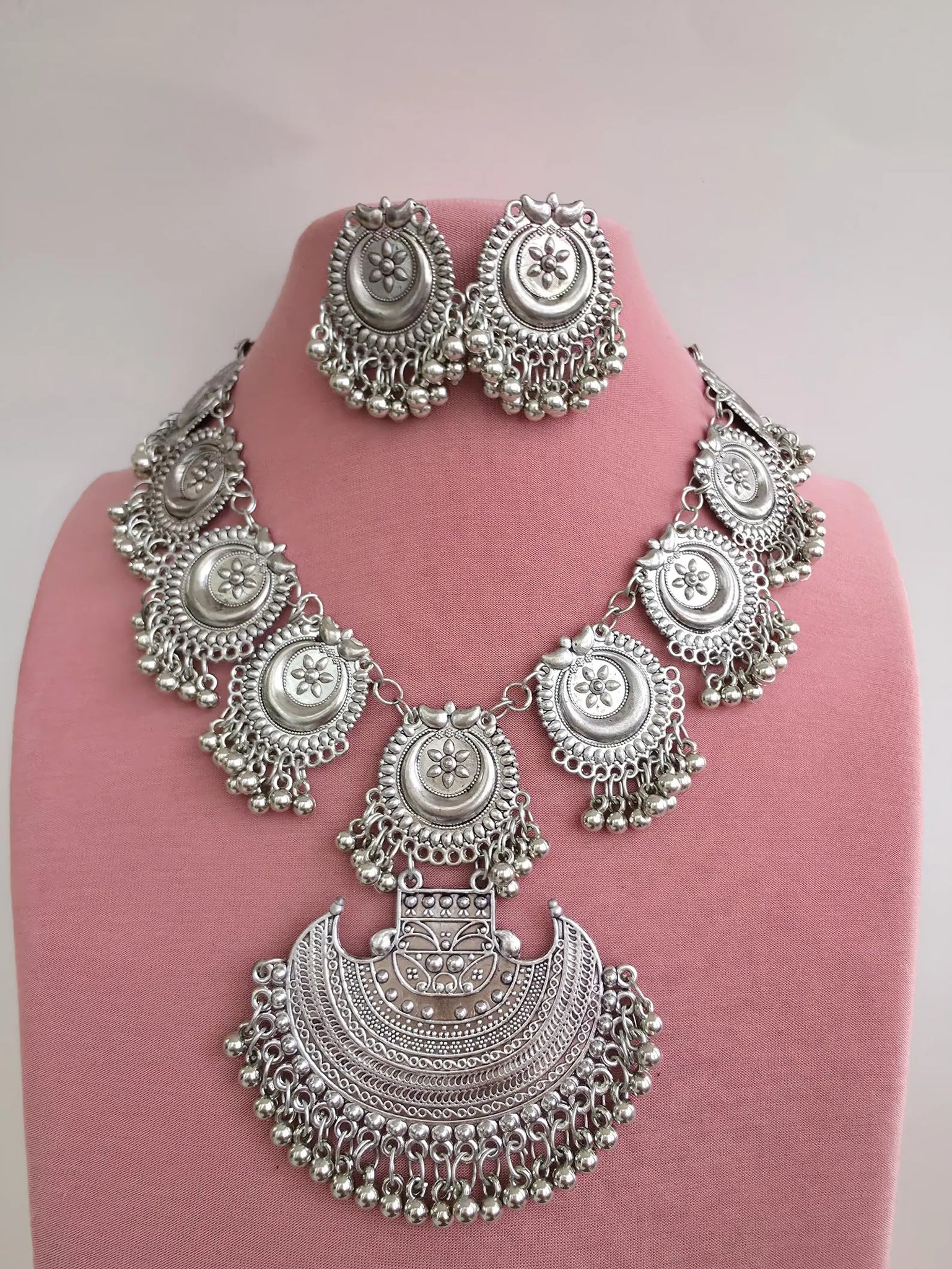 Oxidized Indian Boho Necklace and Earring set