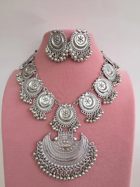 Oxidized Indian Boho Necklace and Earring set