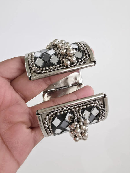 Mirror Oxidized Silver openable single Kada(1Pc)