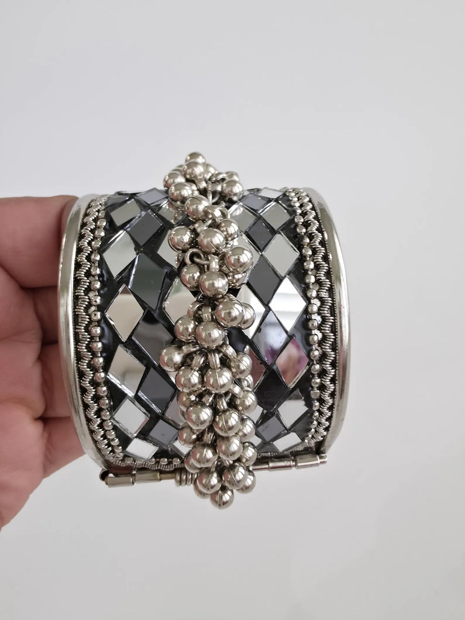 Mirror Oxidized Silver openable single Kada(1Pc)
