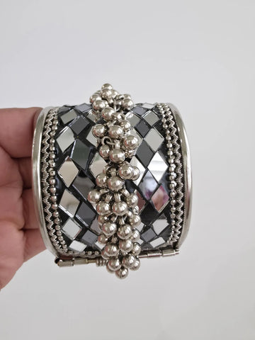 Mirror Oxidized Silver openable single Kada(1Pc)