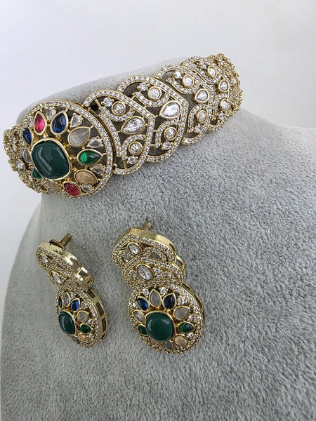 Multi Victorian Moissanite kundan Necklace Set