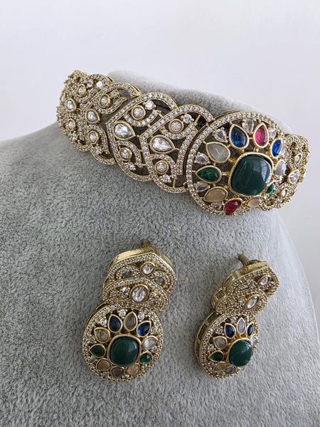Multi Victorian Moissanite kundan Necklace Set
