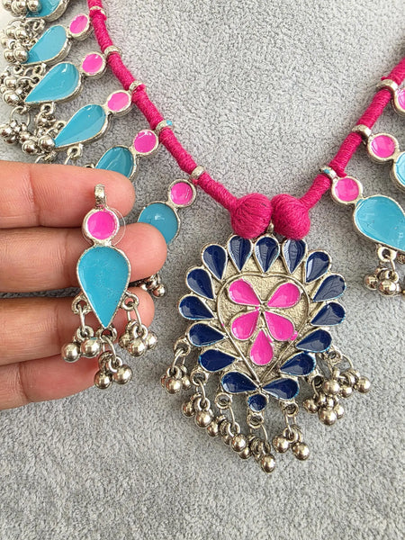 Afghani Boho Oxidized Necklace with Earrings