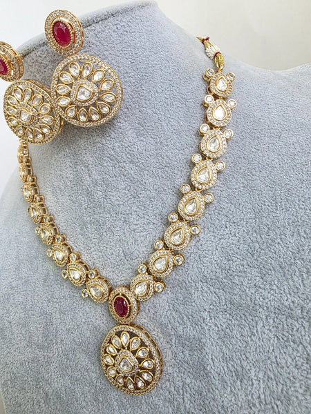 Ruby Red Moissanite Kundan Necklace