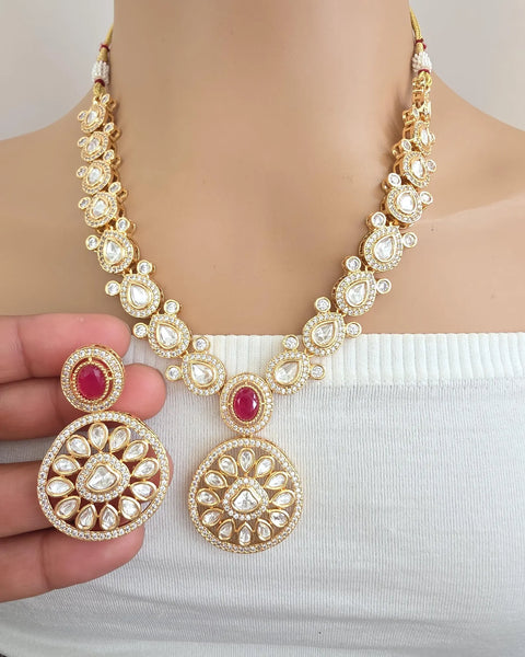 Ruby Red Moissanite Kundan Necklace