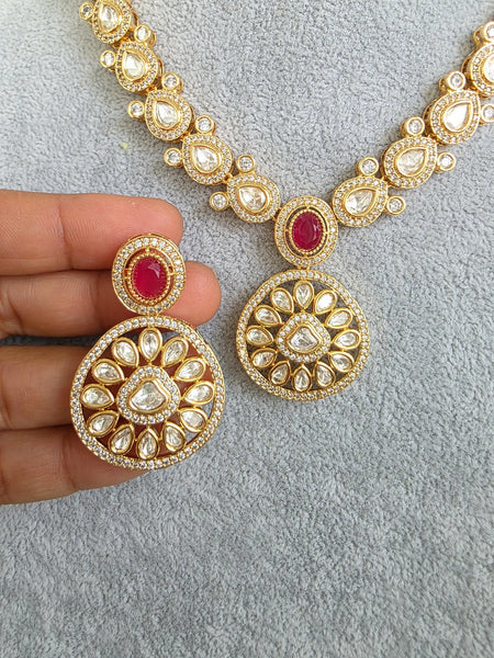 Ruby Red Moissanite Kundan Necklace