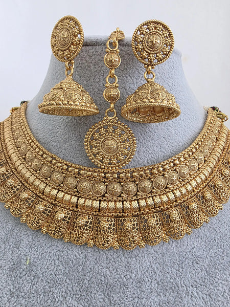 Antique Mukut Gold Bridal South Indian Necklace