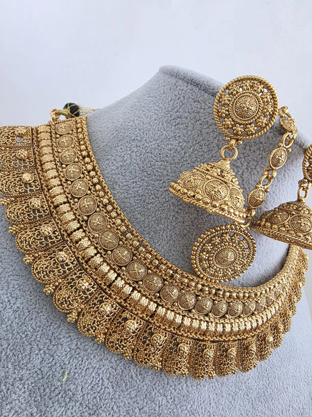 Antique Mukut Gold Bridal South Indian Necklace