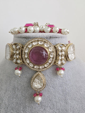 Magenta pearl Kundan choker Necklace