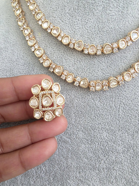 Handmade Moissanite Kundan 2 Line Necklace
