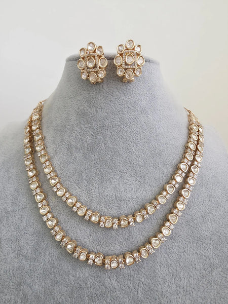 Handmade Moissanite Kundan 2 Line Necklace