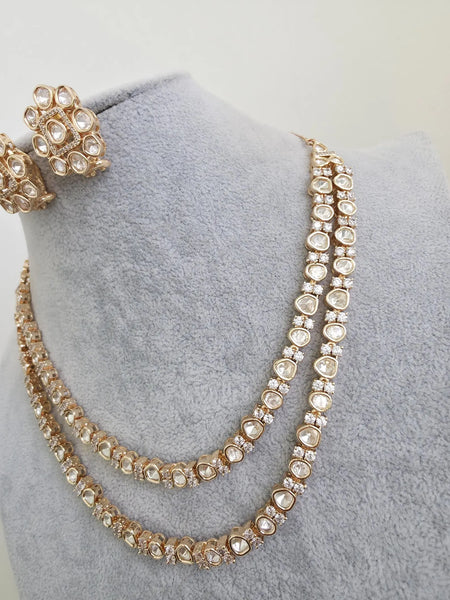Premium Moissanite Kundan 2 line Necklace