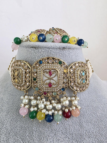 Navratan Multi Polki Kundan necklace set