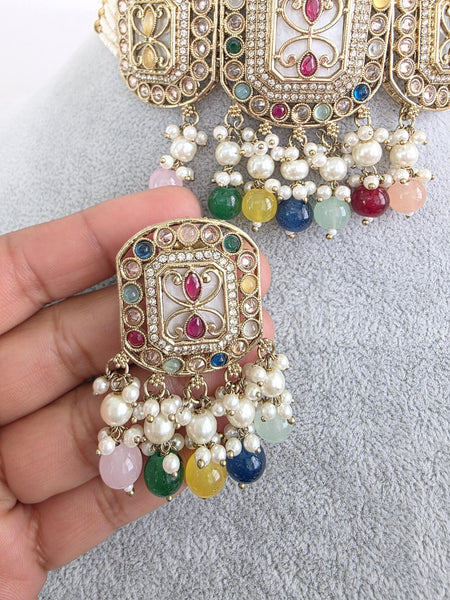Navratan Multi Polki Kundan necklace set