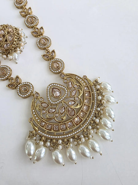 Long Antique dull gold plated Polki Mala Necklace