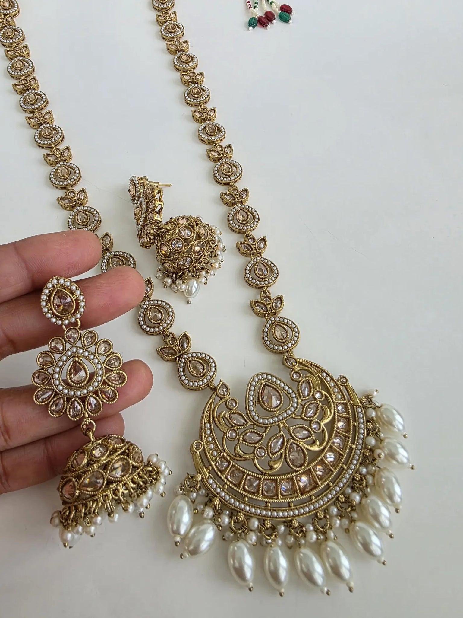 Long Antique dull gold plated Polki Mala Necklace