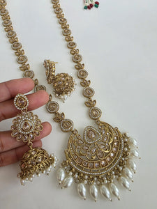 Long Antique dull gold plated Polki Mala Necklace