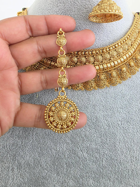 Antique Mukut Gold Bridal South Indian Necklace