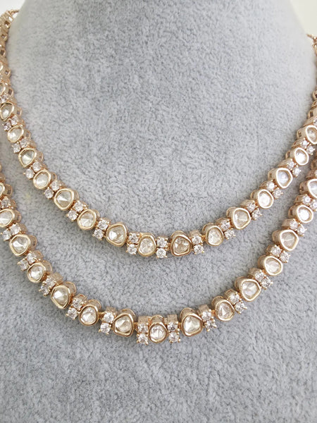 Handmade Moissanite Kundan 2 Line Necklace