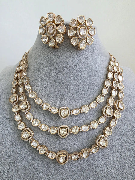 Premium Moissanite Kundan 3 line Necklace