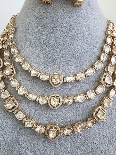 Premium Moissanite Kundan 3 line Necklace