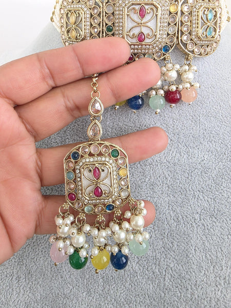 Navratan Multi Polki Kundan necklace set