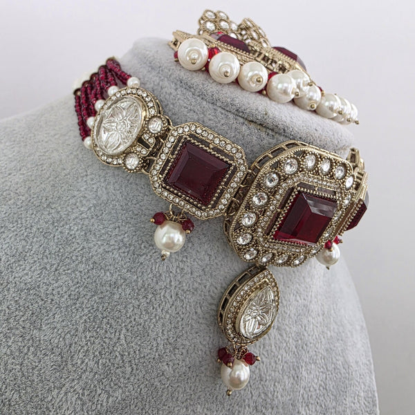 Maroon Red Pearl Kundan choker Necklace