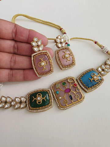 Multi Kundan Inlay Work Heritage choker Set