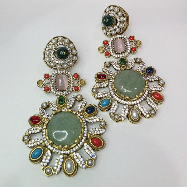 Sabyasachi-inspired Natural stones and CZ earrings