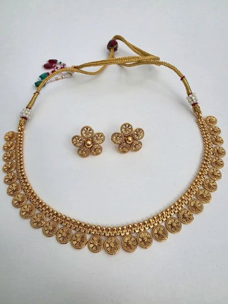 Antique Gold South Indian Temple Guttapusalu Necklace Set