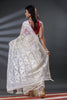 Off White and White Jamdani Saree: Soft Cotton Muslin, Handloom Woven with Cutdana work