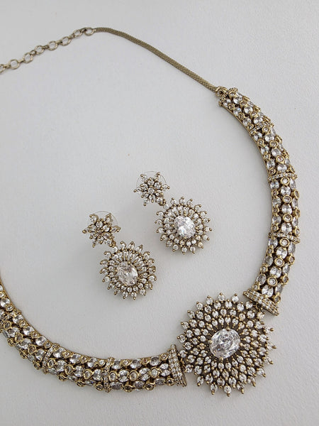 Victorian CZ American Diamond Hasli Necklace