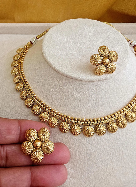 Antique Gold South Indian Temple Guttapusalu Necklace Set