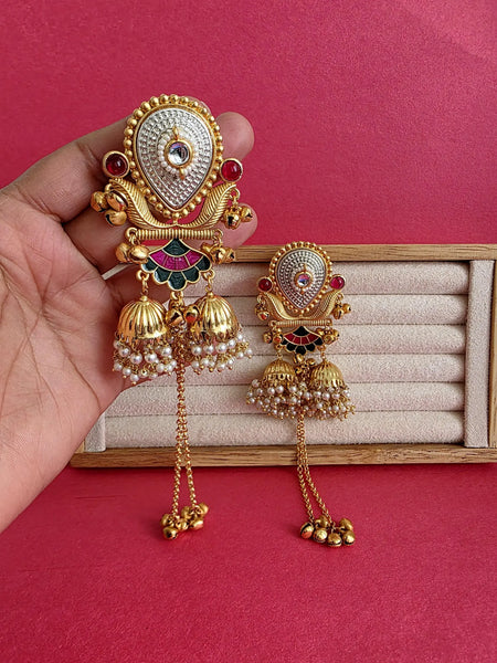 Green Pink Gold-plated Dangler Earrings