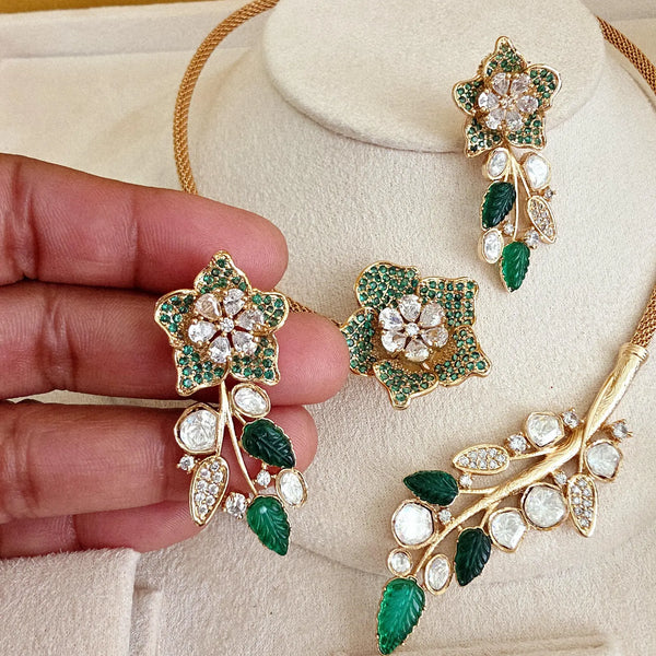 Green Moissanite Kundan Nano Diamond Collar Necklace