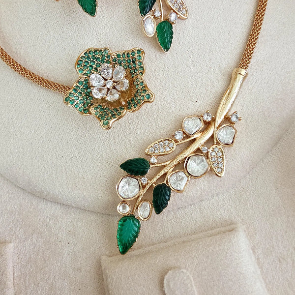 Green Moissanite Kundan Nano Diamond Collar Necklace