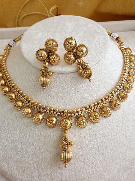 Antique Gold South Indian Temple Guttapusalu Necklace Set
