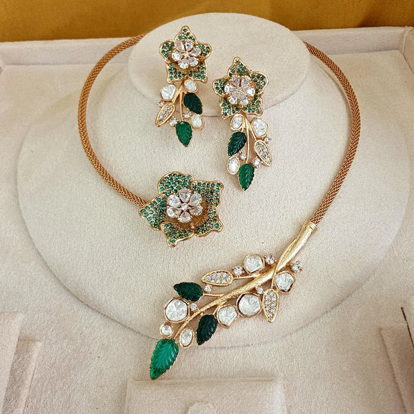 Green Moissanite Kundan Nano Diamond Collar Necklace