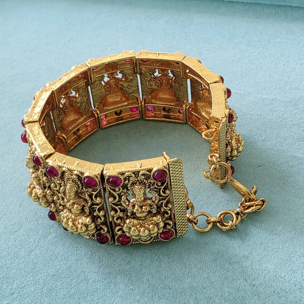 Ruby Goddess Laxmi Gold Single Cuff Kada bangle 1pc