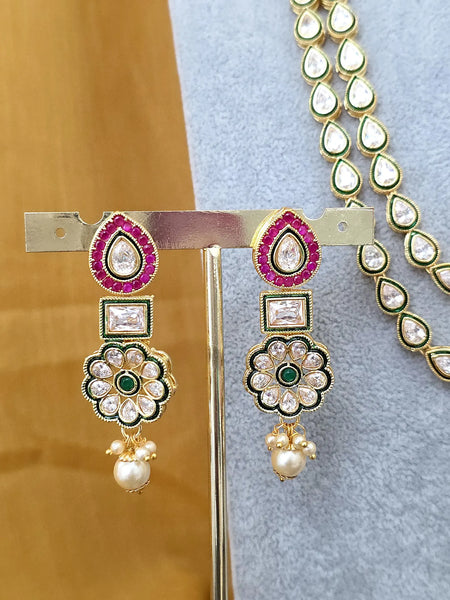 RubyGreen Kundan Meenakari Long Necklace set