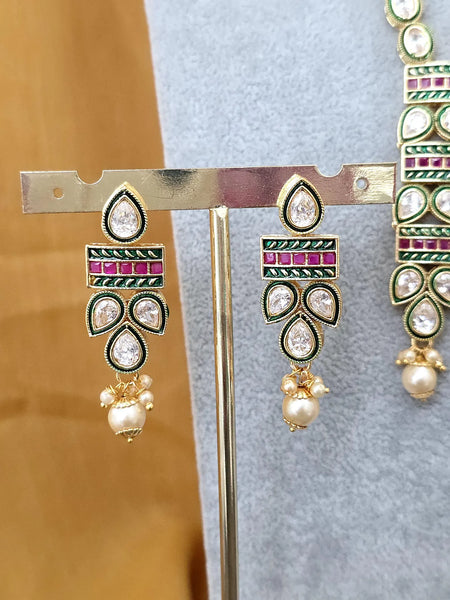 RubyGreen Kundan Meenakari Long Necklace set