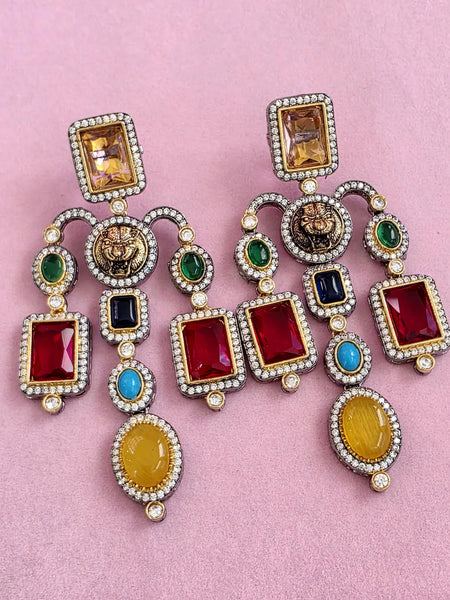 Multi Sabyasachi-inspired monalisa stone and CZ earrings