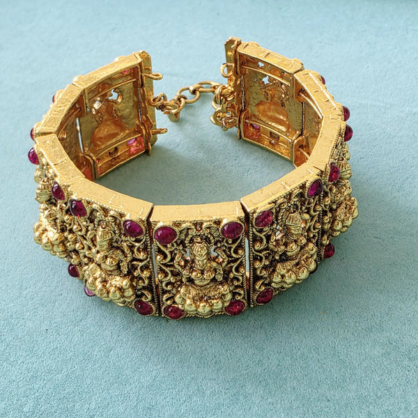 Ruby Goddess Laxmi Gold Single Cuff Kada bangle 1pc