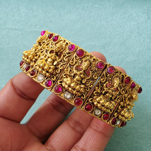 Ruby Goddess Laxmi Gold Single Cuff Kada bangle 1pc