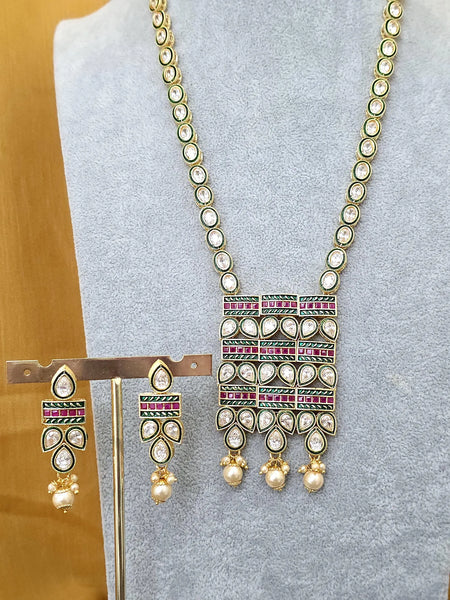 RubyGreen Kundan Meenakari Long Necklace set