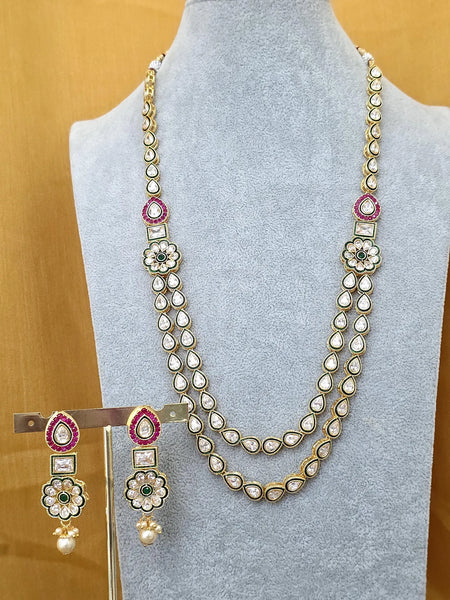 RubyGreen Kundan Meenakari Long Necklace set