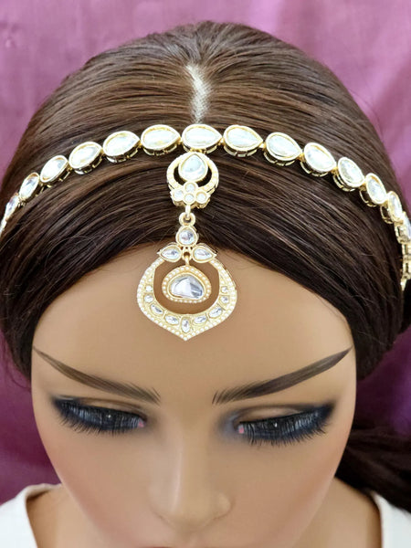 Kundan Head Band Gold Plated Indian Bridal Matha Patti