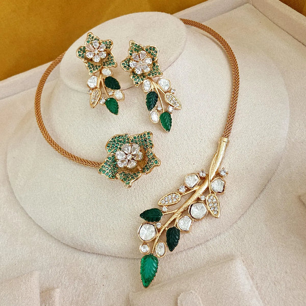 Green Moissanite Kundan Nano Diamond Collar Necklace